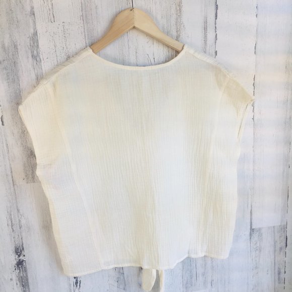 NWOT Three Dots Gauze Tie Front Top Cotton V Neck Blouse Ivory Yellow S - Picture 7 of 9